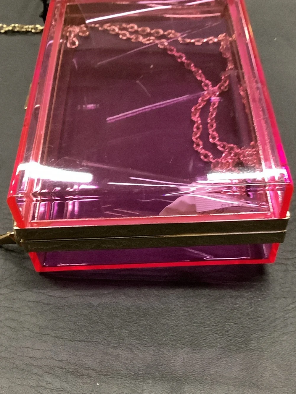 Madden NYC Transparent Pink Box Clutch with Gold Chain